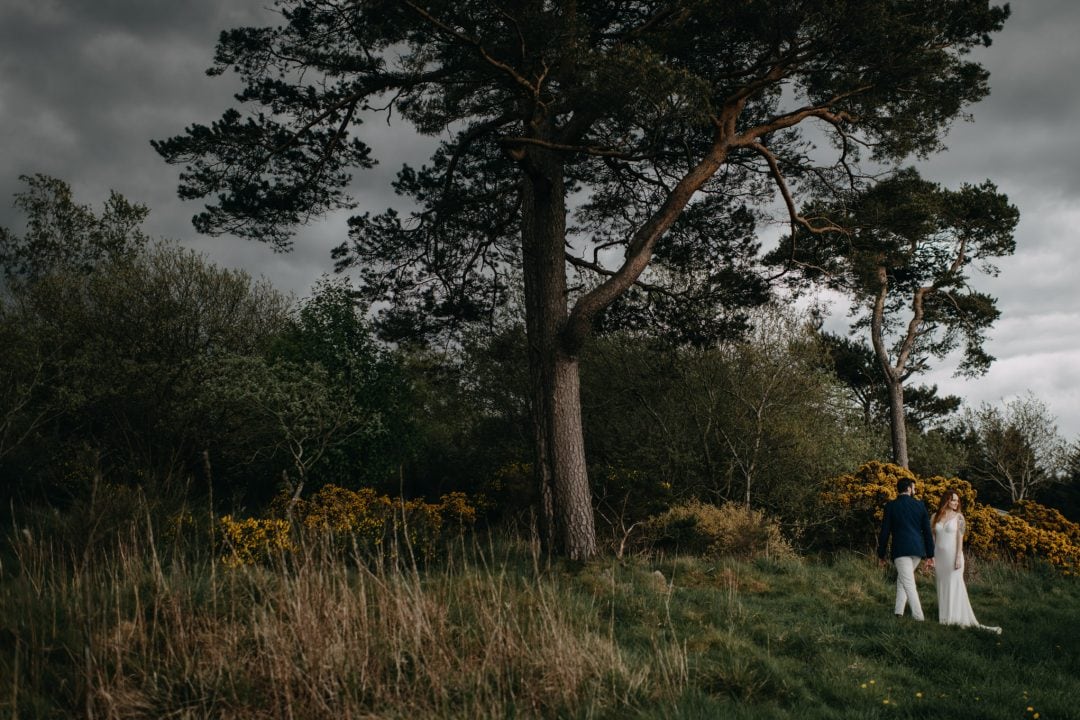 Elopement couples shoot in nature Scotland. Stormy tree shot with Lena Sabala and Patrick Zaarour on Mark Pacura workshop.