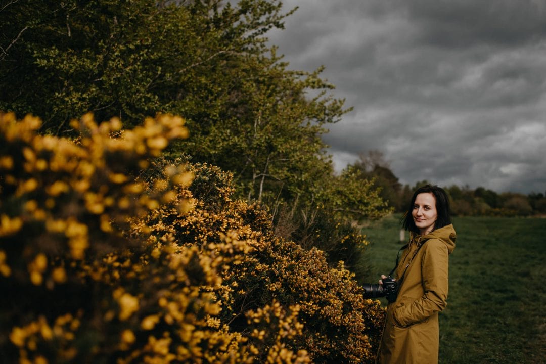 Couple shoot in nature Scotland with Natalia Swiader by yellowgorse bushes