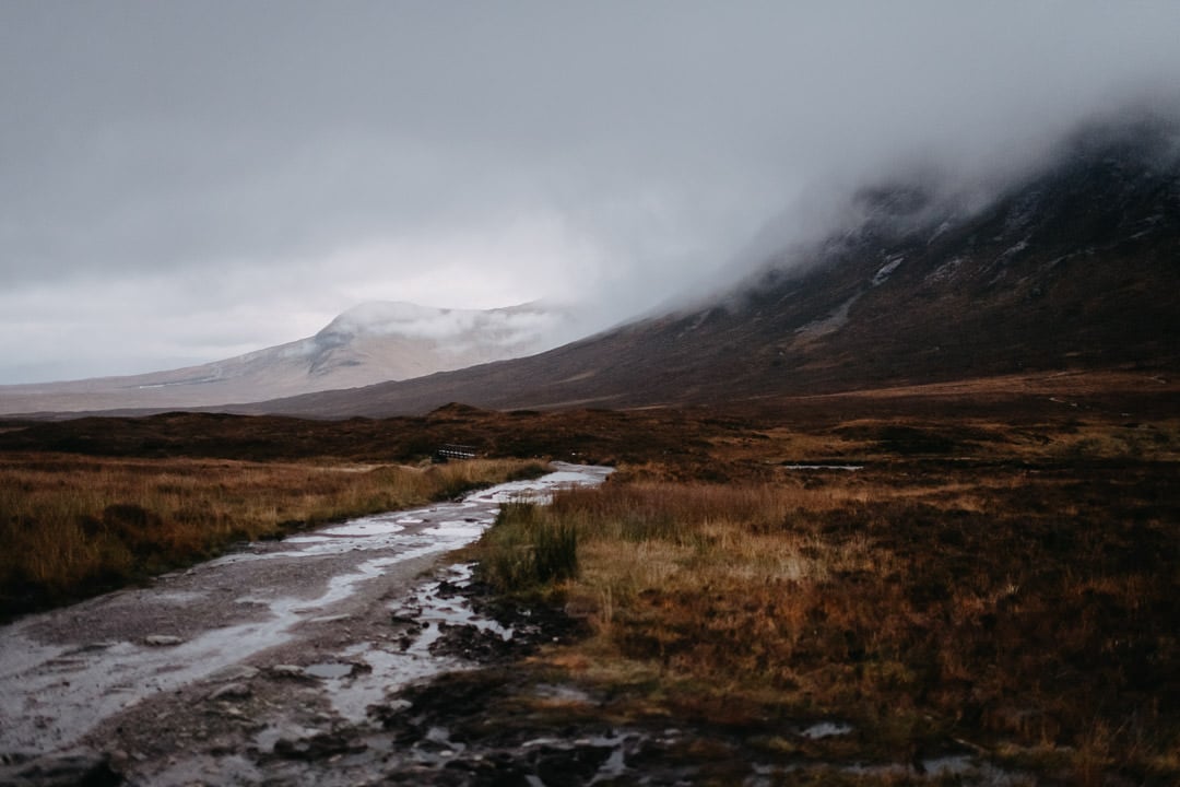 Foggy moody Glencoe mountains