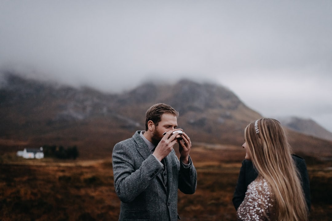 Drinking from the quaich - romantic elopement commitment ceremony in Glencoe
