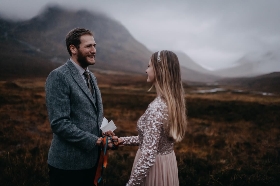 Vows at Glencoe elopement ceremony - handfasting in Scotland