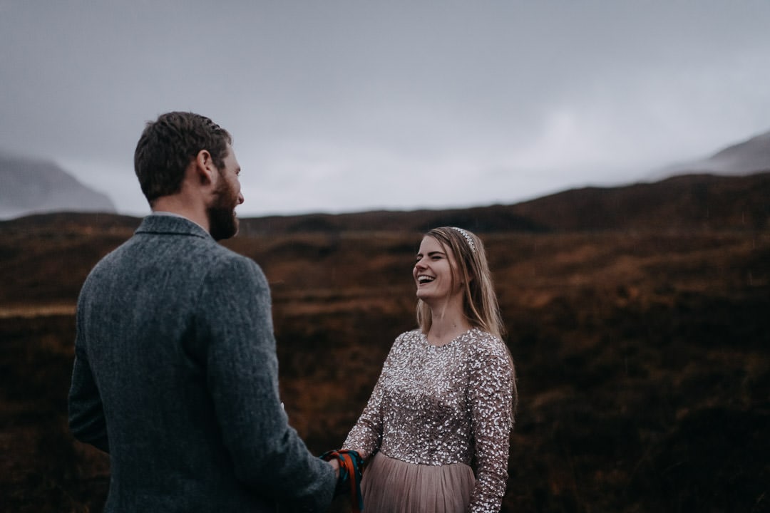 Happy vows during Glencoe handfasting commitment ceremony