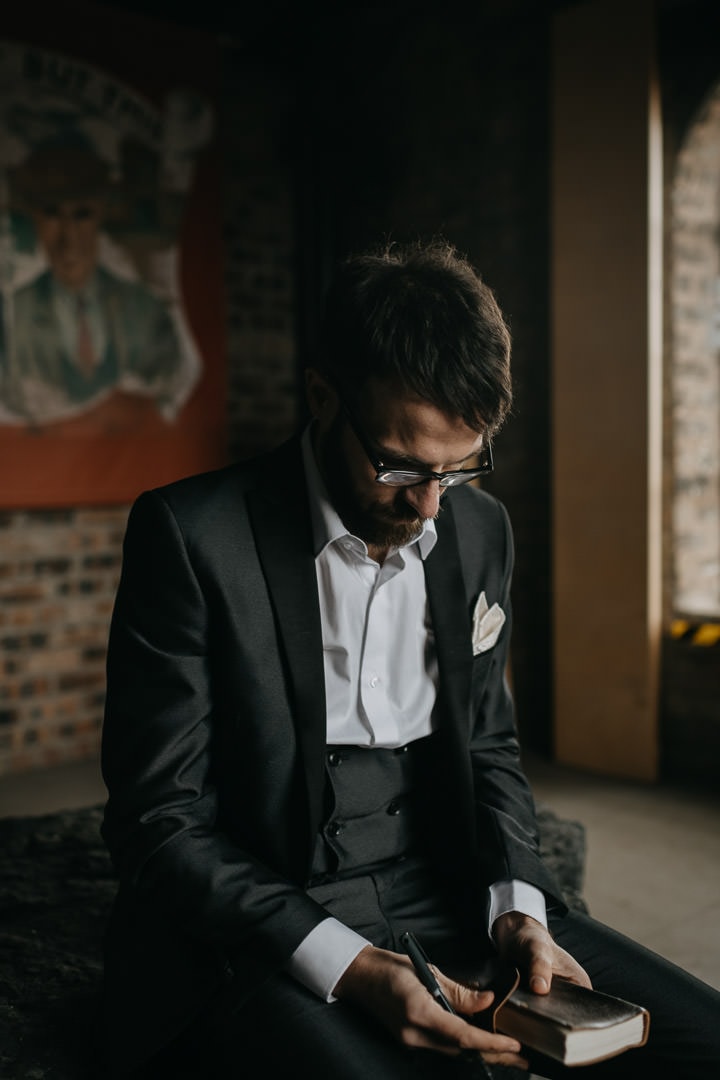Beautiful scottish elopement moment - groom thinking about vows