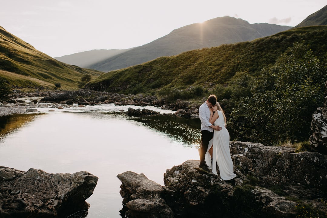 Dramatic photo of wedding couple in Glen Etive elopement