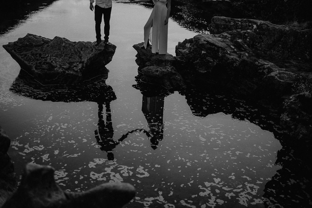 Romantic artistic moment during Glen Etive elopement in the Scottish Highlands