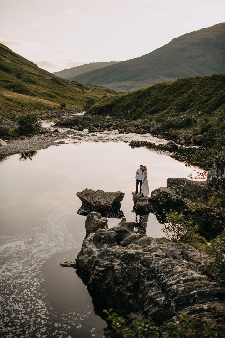 Dramatic photo of wedding couple in Glen Etive elopement