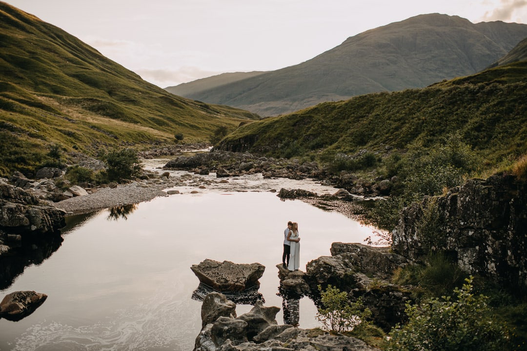 Dramatic photo of wedding couple in Glen Etive elopement