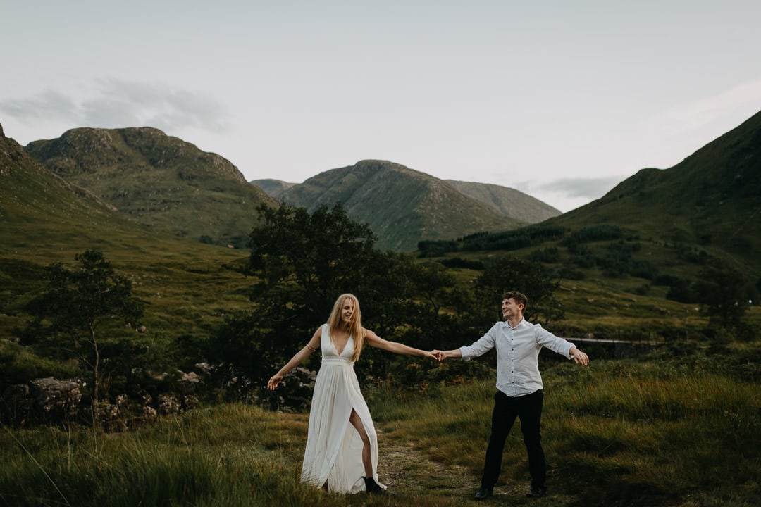 Scottish Highlands elopement couple dancing in Glen Etive