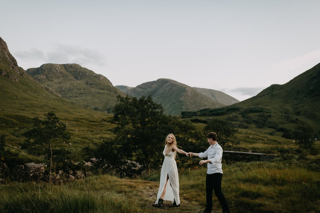 Scottish Highlands elopement couple dancing in Glen Etive