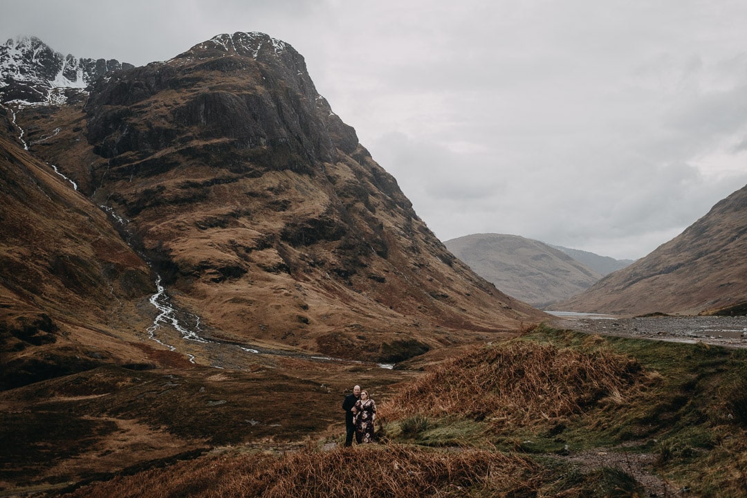 Glencoe viewpoint on romantic Scottish Highlands adventure session
