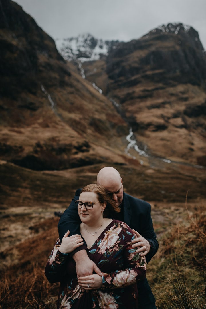 Glencoe viewpoint on romantic Scottish Highlands adventure session
