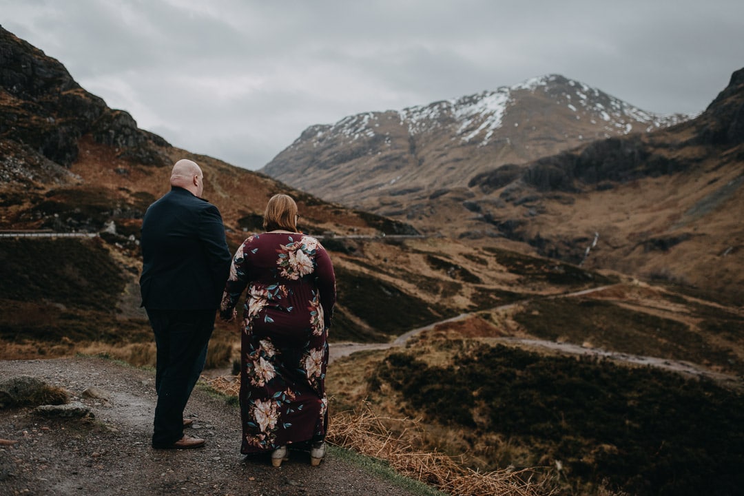 Glencoe viewpoint on romantic Scottish Highlands adventure session