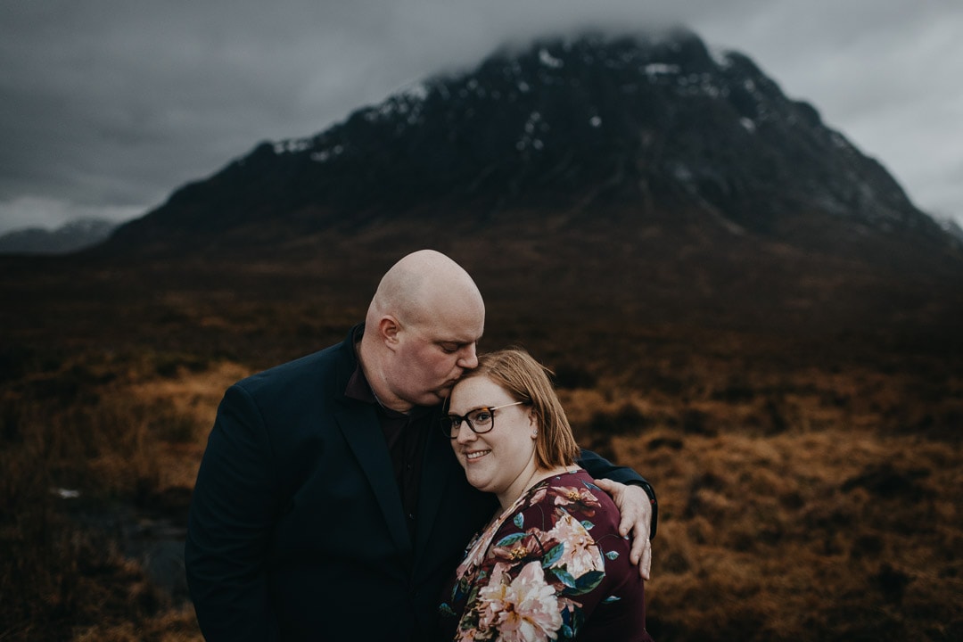 Exploring the moors of Etive Mhor on a Scottish Highlands adventure session for couples