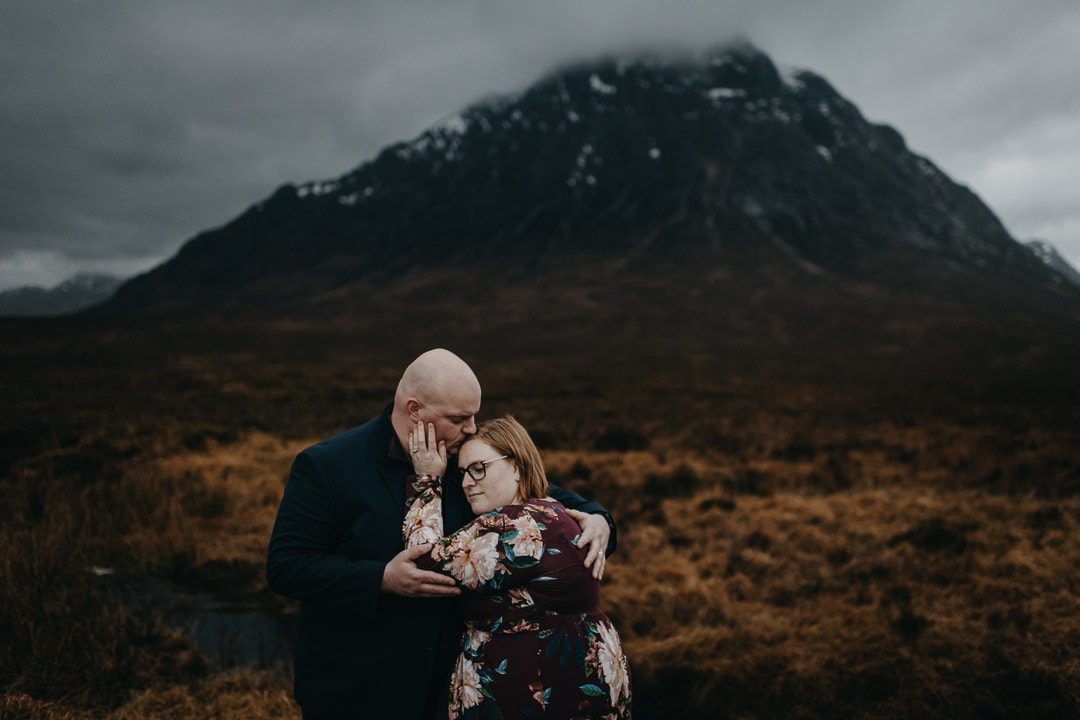 Exploring the moors of Etive Mhor on a Scottish Highlands adventure session for couples
