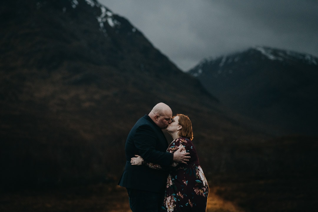 Dramatic and romantic Glen Etive adventure session for couples visiting Scotland