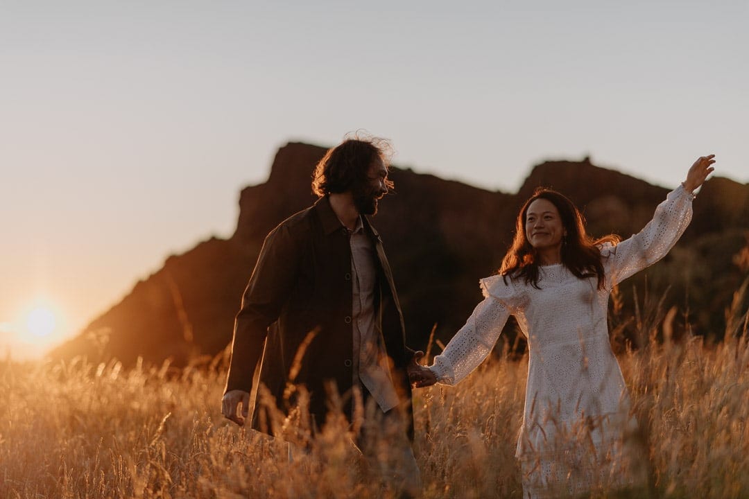 Engagement shoot in Holyrood Park, the Crags, Edinburgh