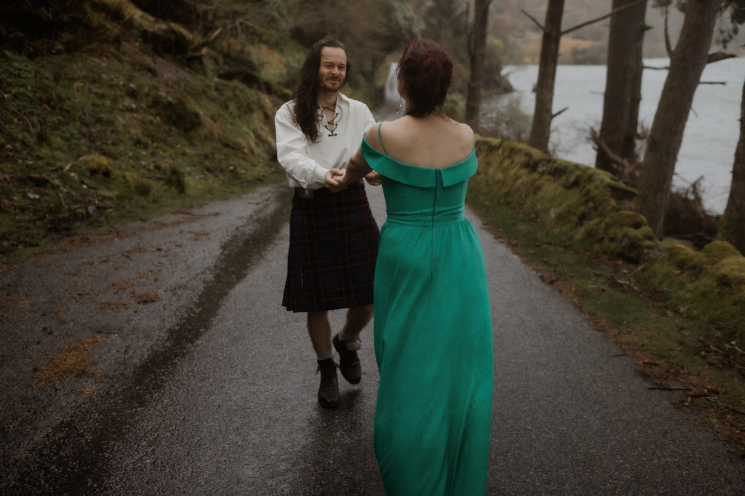 Inner Hebrides elopement couple dancing in the rain