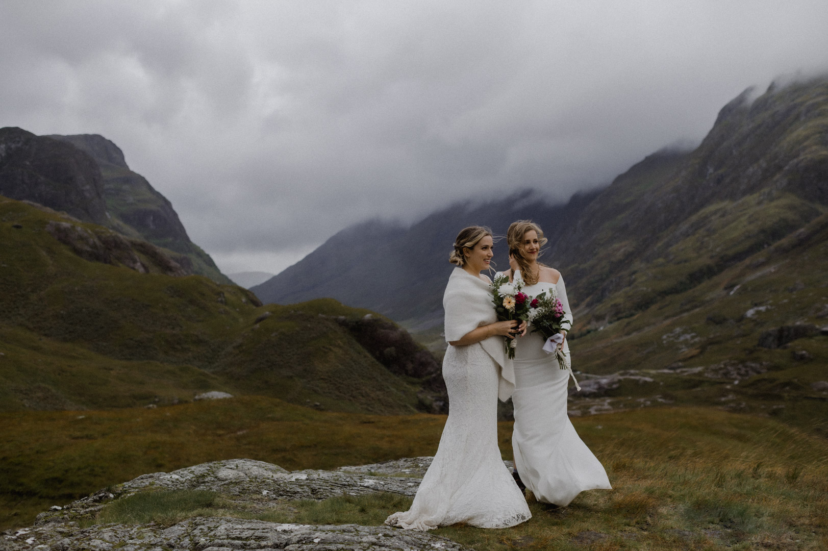 LGBTQ+ elopement ceremony in Glencoe during storm