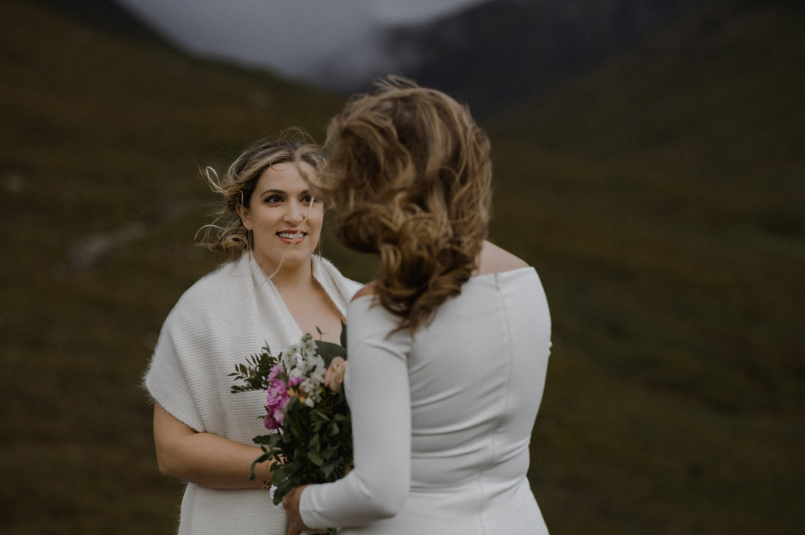 LGBTQ+ elopement ceremony in Glencoe during storm
