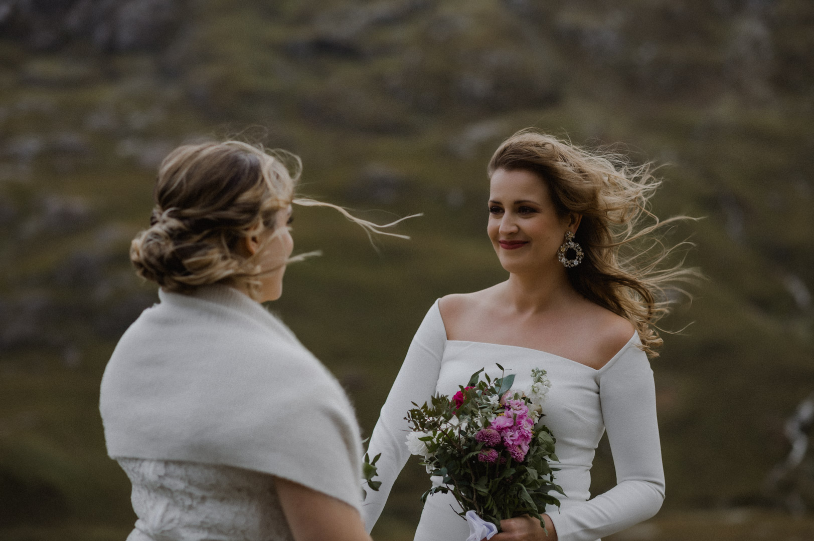 LGBTQ+ elopement ceremony in Glencoe during storm