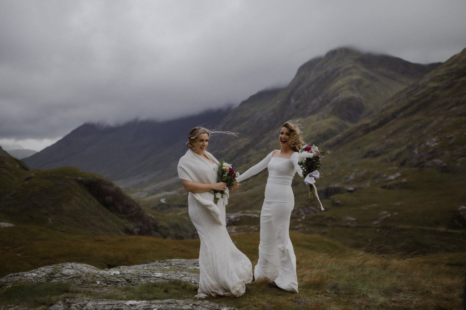LGBTQ+ elopement ceremony in Glencoe during storm