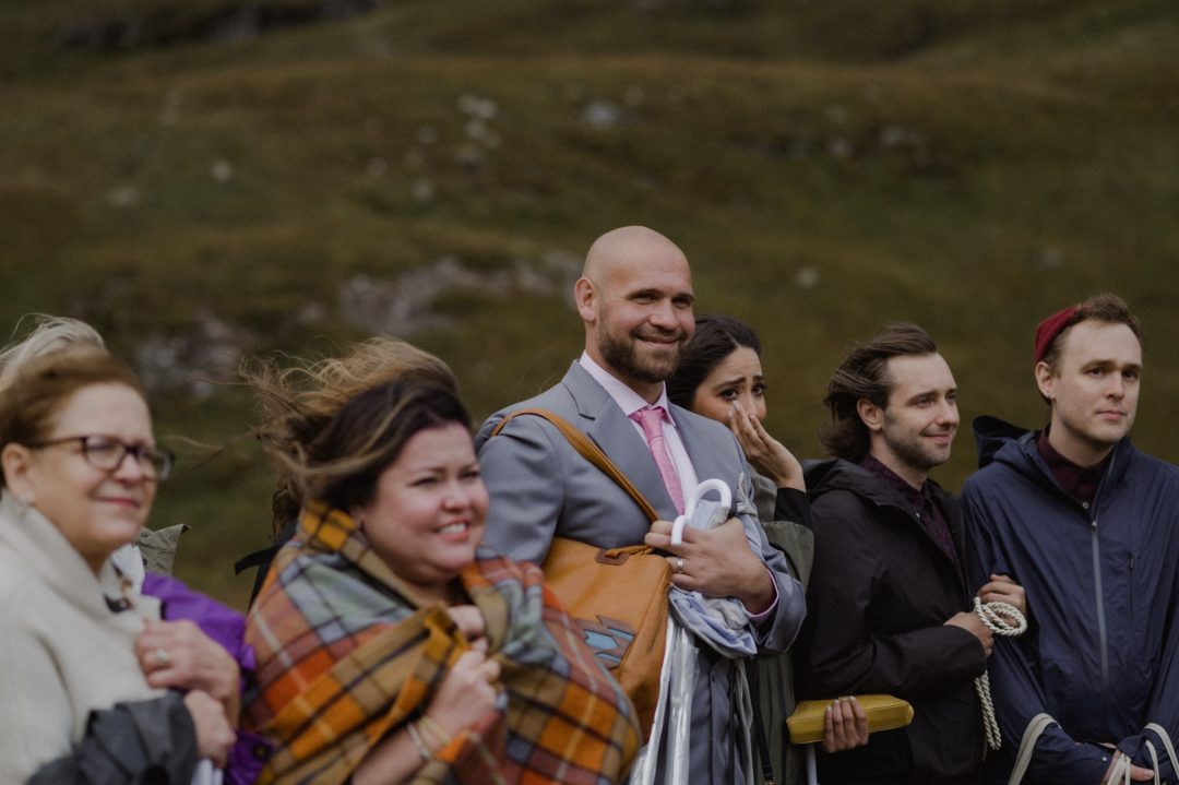 LGBTQ+ elopement ceremony in Glencoe during storm