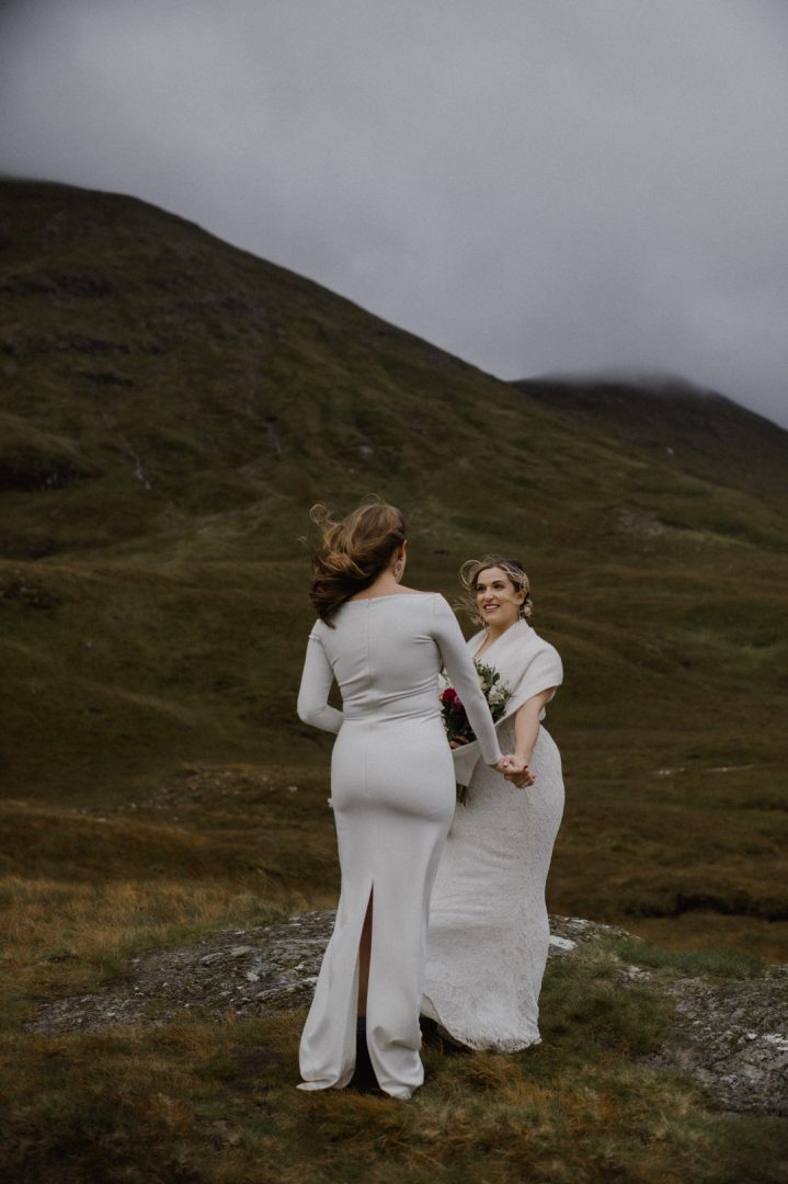 LGBTQ+ elopement ceremony in Glencoe during storm