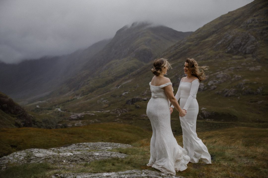LGBTQ+ elopement ceremony in Glencoe during storm