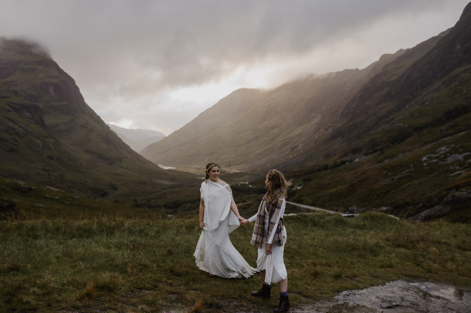 Glencoe elopement with stormy sunset - two brides